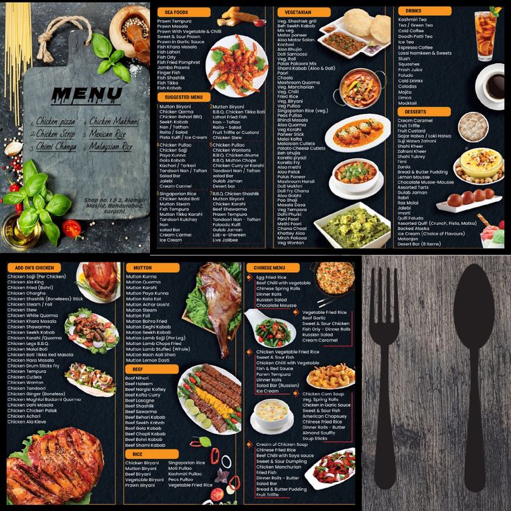 colorful restaurant menu showing authentic Indian vegetarian dishes at Best Restaurant in Delhi at zaikastreet