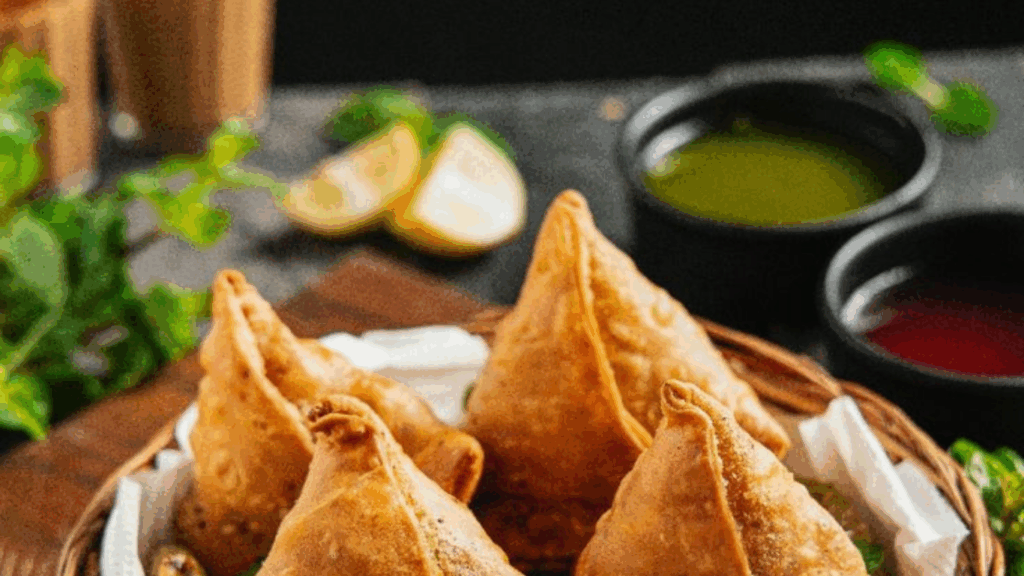 Fresh Samosa served with chutney and tea at zaikastreet